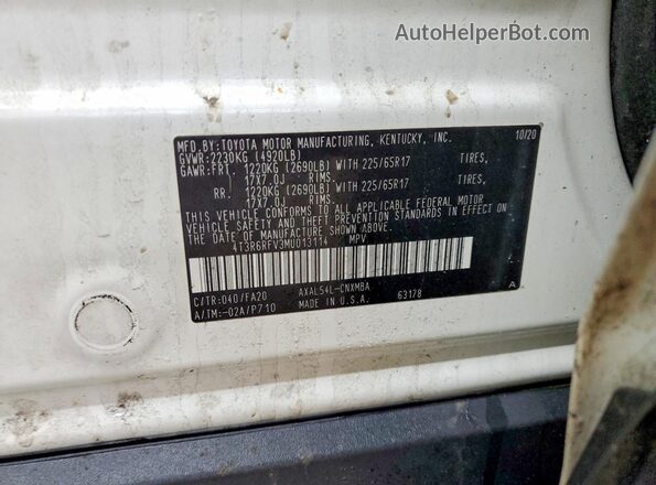 4T3R6RFV3MU013114 2021 TOYOTA RAV4 Белый Вид наклейки с VIN-кодом