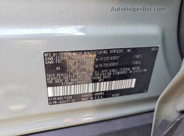 4T3RWRFV3MU036652 2021 TOYOTA RAV4 Gray Widok naklejki z numerem VIN