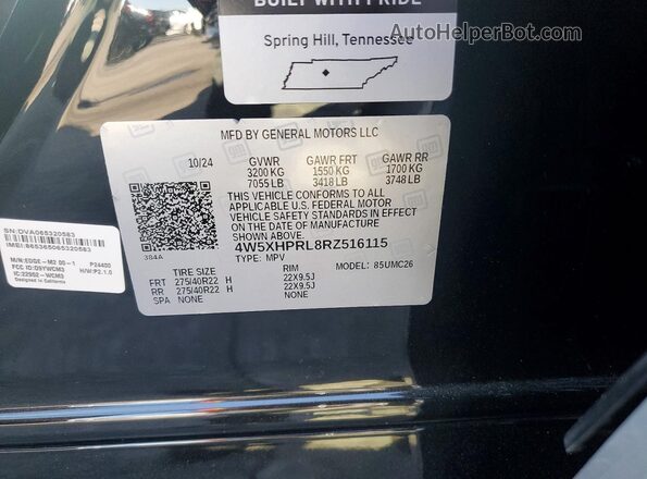 4W5XHPRL8RZ516115 2024 ACURA ZDX Черный Вид наклейки с VIN-кодом