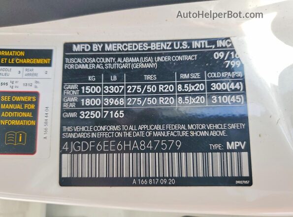4JGDF6EE6HA847579 2017 MERCEDES-BENZ GLS-CLASS Белый Панорамный вид салона 360°