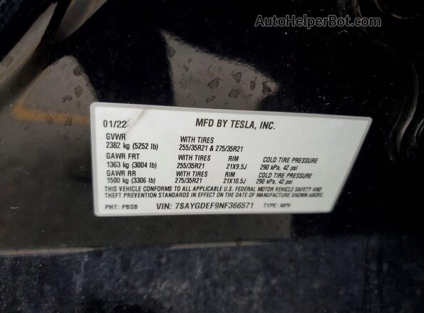 7SAYGDEF9NF366571 2022 TESLA MODEL Black სალონის 360-გრადუსიანი ხედი