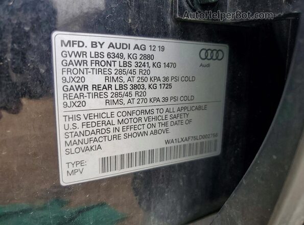 WA1LXAF75LD002756 2020 AUDI Q7 Черный Вид наклейки с VIN-кодом