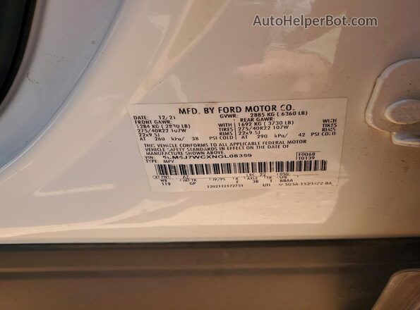 5LM5J7WCXNGL08359 2022 LINCOLN AVIATOR White Widok wnętrza 360 stopni