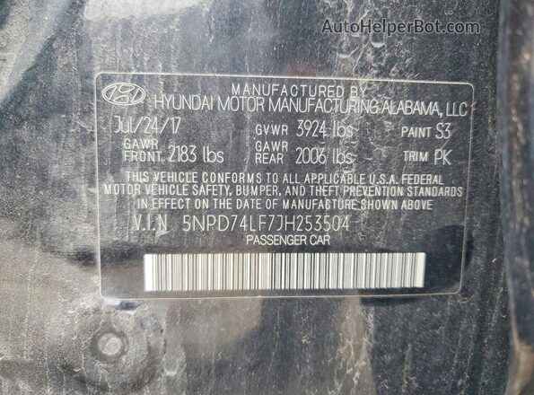 5NPD74LF7JH253504 2018 HYUNDAI ELANTRA Серый Вид наклейки с VIN-кодом