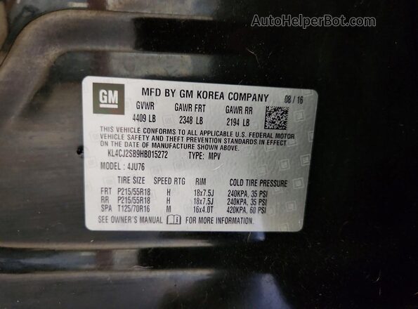 KL4CJ2SB9HB015272 2017 BUICK ENCORE Черный Панорамный вид салона 360°
