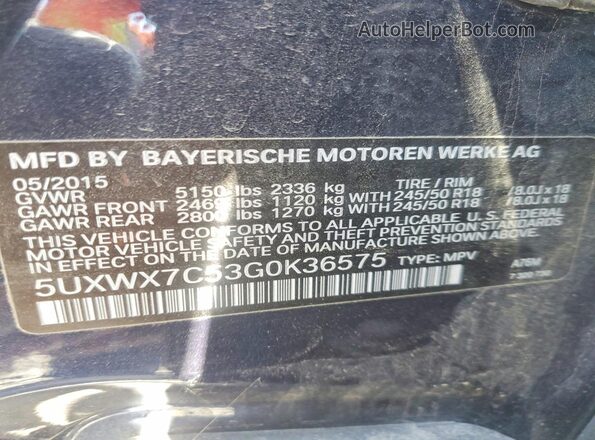 5UXWX7C53G0K36575 2016 BMW X3 Синий Панорамный вид салона 360°