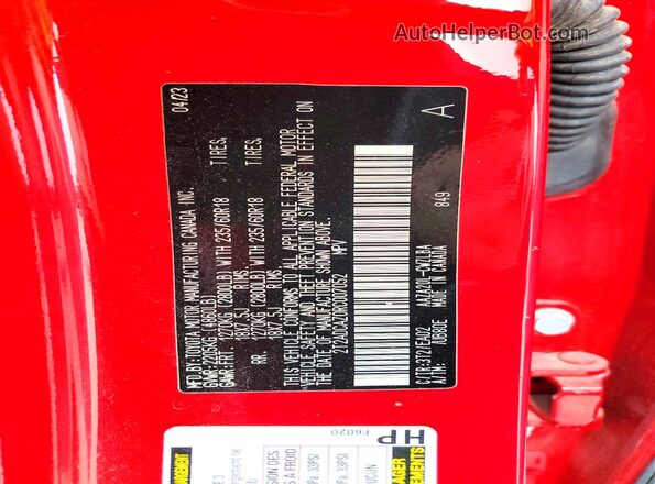 2T2ADCAZ0RC007052 2024 LEXUS NX Красный Вид наклейки с VIN-кодом