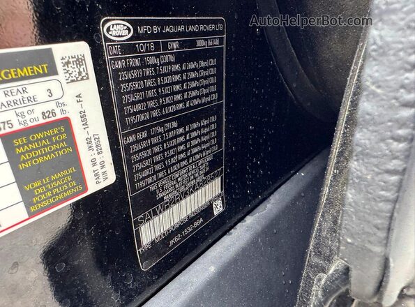 SALWR2RV3KA828527 2019 LAND ROVER RANGE Черный Вид задних сидений
