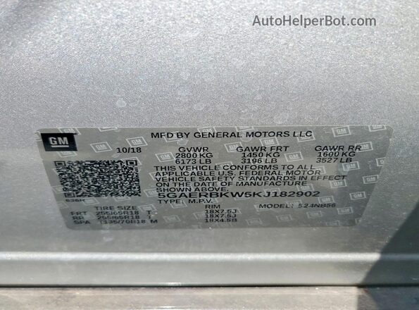 5GAERBKW5KJ182902 2019 BUICK ENCLAVE Серебряный Панорамный вид салона 360°
