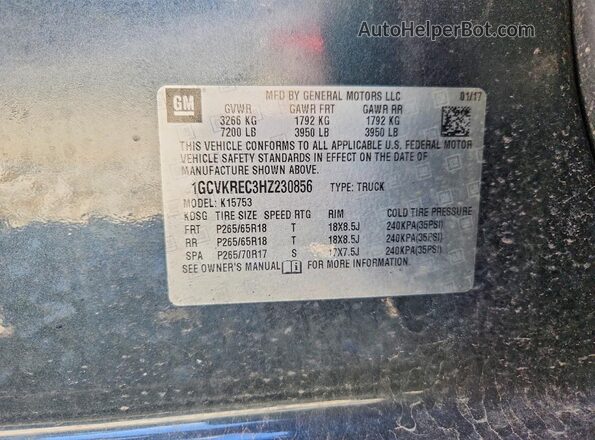 1GCVKREC3HZ230856 2017 CHEVROLET SILVERADO Gray VIN sticker view