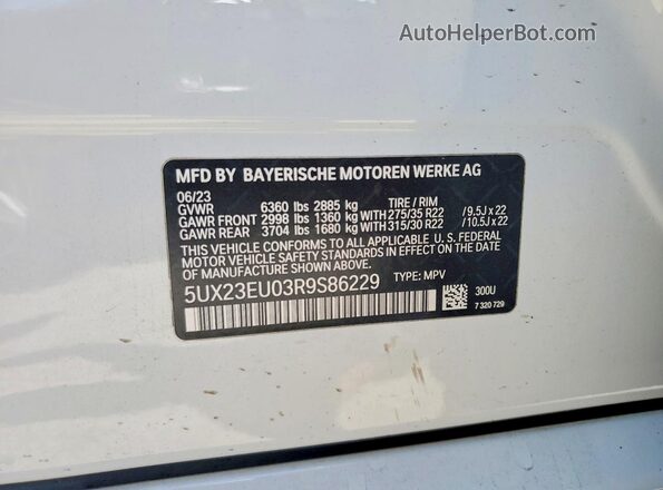 5UX23EU03R9S86229 2024 BMW X5 Белый Панорамный вид салона 360°