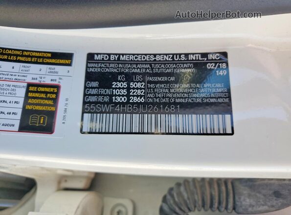 55SWF4HB5JU261681 2018 MERCEDES-BENZ C Белый Вид наклейки с VIN-кодом