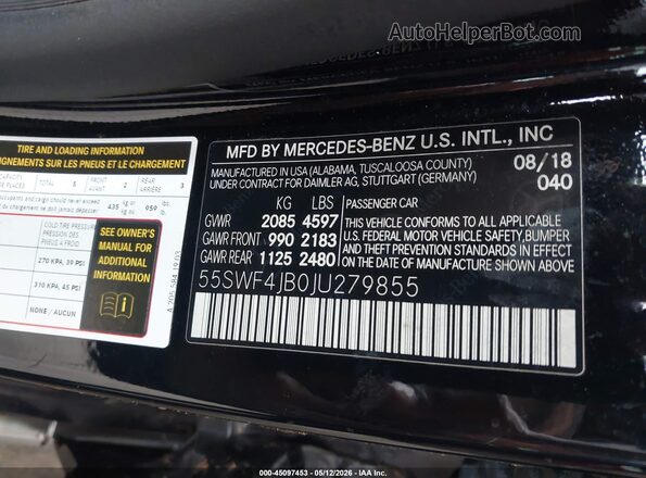 55SWF4JB0JU279855 2018 MERCEDES-BENZ C-CLASS Black Widok komory silnika