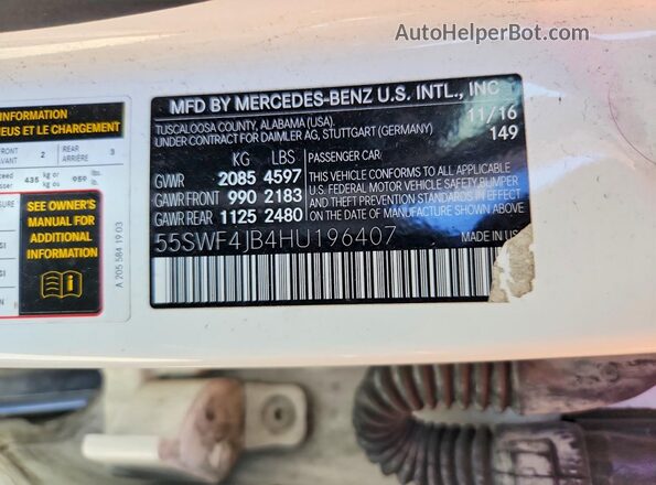 55SWF4JB4HU196407 2017 MERCEDES-BENZ C-CLASS White Շարժիչի բաժամունքի տեսք
