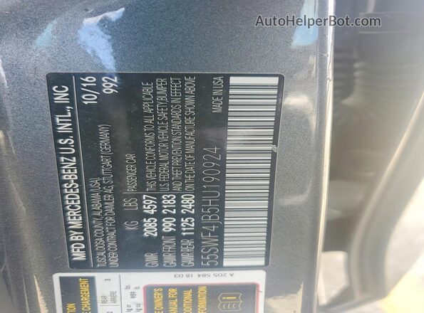 55SWF4JB5HU190924 2017 MERCEDES-BENZ C Charcoal Vista del compartimento del motor