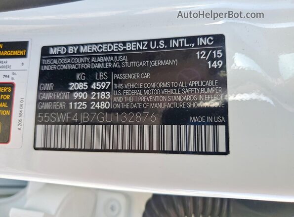 55SWF4JB7GU132876 2016 MERCEDES-BENZ C White Widok komory silnika