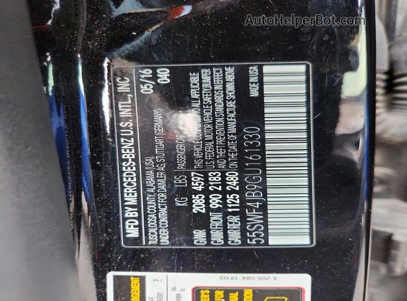 55SWF4JB9GU161330 2016 MERCEDES-BENZ C Black VIN sticker view