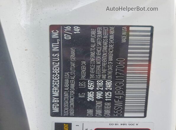 55SWF4JB9GU177060 2016 MERCEDES-BENZ C White Вид підкапотного простору