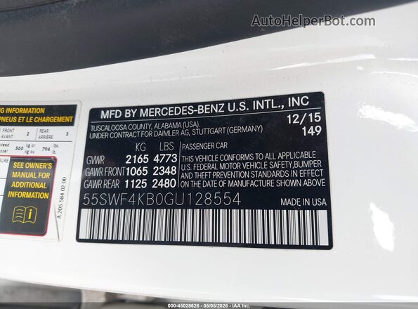 55SWF4KB0GU128554 2016 MERCEDES-BENZ C-CLASS White Вид підкапотного простору