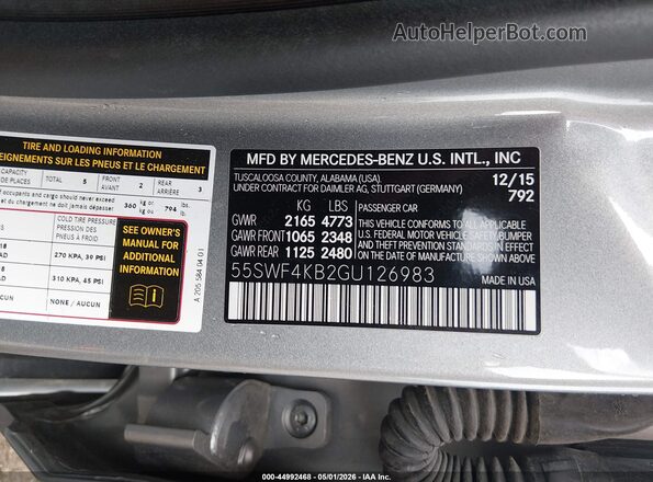 55SWF4KB2GU126983 2016 MERCEDES-BENZ C-CLASS Gray Շարժիչի բաժամունքի տեսք