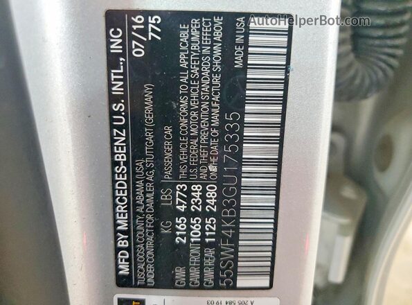 55SWF4KB3GU175335 2016 MERCEDES-BENZ C Silver Շարժիչի բաժամունքի տեսք