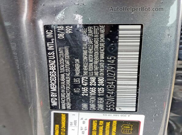 55SWF4KB4JU279145 2018 MERCEDES-BENZ C Gray Widok naklejki z numerem VIN