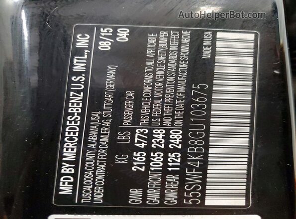 55SWF4KB8GU103675 2016 MERCEDES-BENZ C Black VIN კოდის სტიკერის ხედი