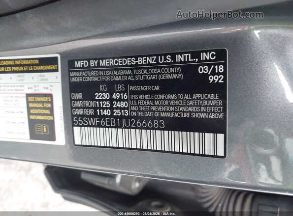 55SWF6EB1JU266683 2018 MERCEDES-BENZ AMG C 43 Gray ძრავის განყოფილების ხედი