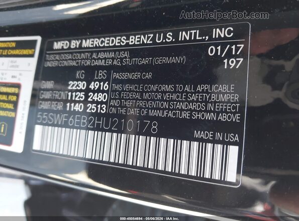 55SWF6EB2HU210178 2017 MERCEDES-BENZ AMG C 43 Black Вид підкапотного простору