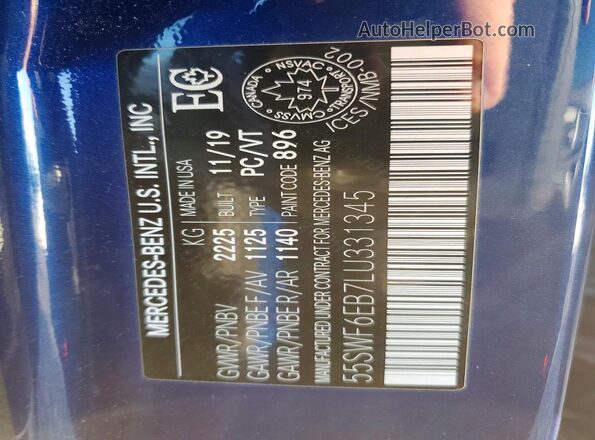 55SWF6EB7LU331345 2020 MERCEDES-BENZ C Blue ძრავის განყოფილების ხედი