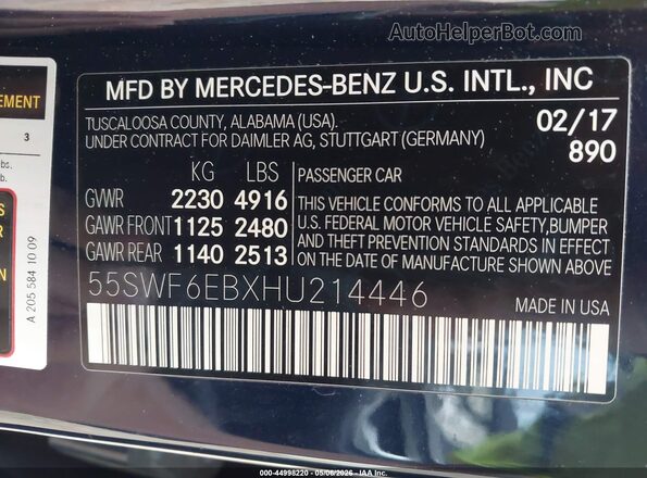 55SWF6EBXHU214446 2017 MERCEDES-BENZ AMG C 43 Blue ძრავის განყოფილების ხედი