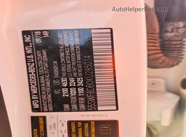 55SWF8DB0KU285014 2019 MERCEDES-BENZ C White VIN կոդի պիտակի տեսք