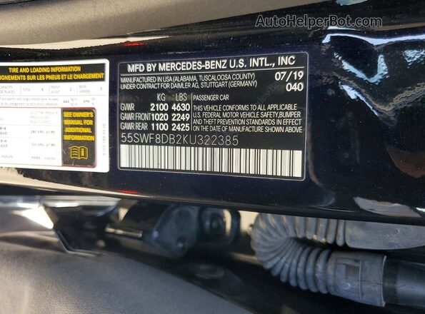 55SWF8DB2KU322385 2019 MERCEDES-BENZ C Black VIN կոդի պիտակի տեսք