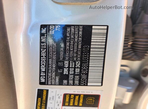 55SWF8DB8LU333103 2020 MERCEDES-BENZ C Silver Vista del compartimento del motor