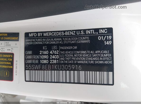 55SWF8EB1KU305916 2019 MERCEDES-BENZ C-CLASS White Engine compartment view