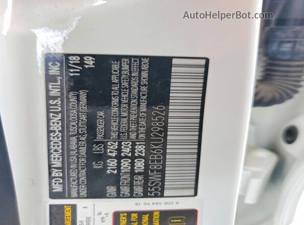 55SWF8EB6KU298526 2019 MERCEDES-BENZ C White Engine compartment view