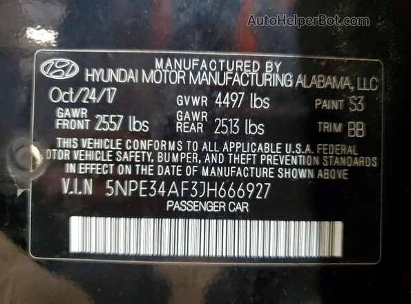 5NPE34AF3JH666927 2018 HYUNDAI SONATA Black Вид наклейки з VIN-кодом