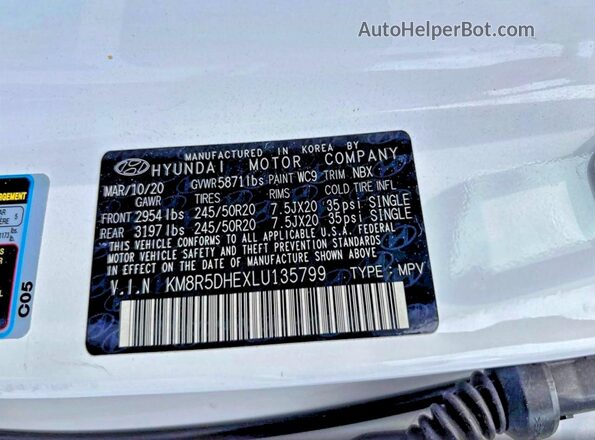 KM8R5DHEXLU135799 2020 HYUNDAI PALISADE Белый Вид задней части салона