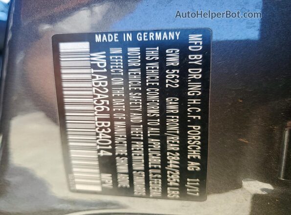 WP1AB2A56JLB34014 2018 PORSCHE MACAN Серый Вид наклейки с VIN-кодом