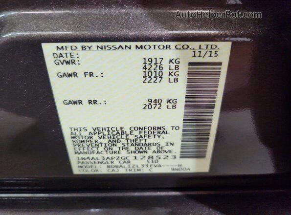 1N4AL3AP2GC128523 2016 NISSAN ALTIMA Brown Вид підкапотного простору
