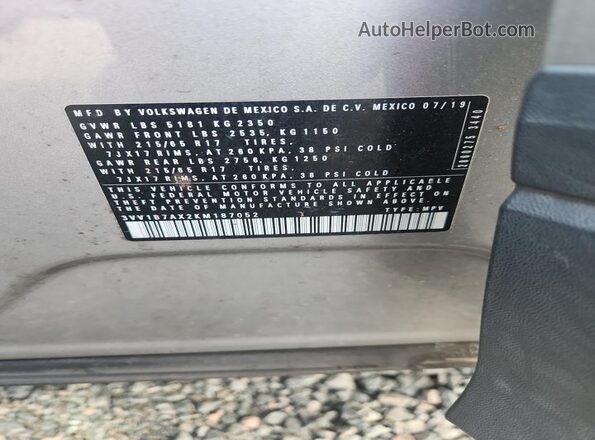 3VV1B7AX2KM187052 2019 VOLKSWAGEN TIGUAN Silver Vista interior de 360 grados