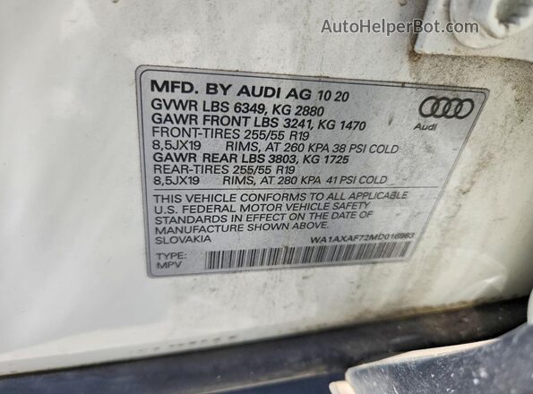 WA1AXAF72MD016963 2021 AUDI Q7 White Vista interior de 360 grados
