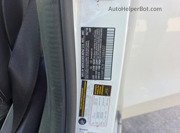 55SWF8DB1KU288407 2019 MERCEDES-BENZ C White Вид задньої частини салону