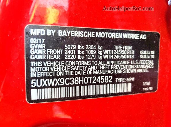 5UXWX9C38H0T24582 2017 BMW X3 Red 