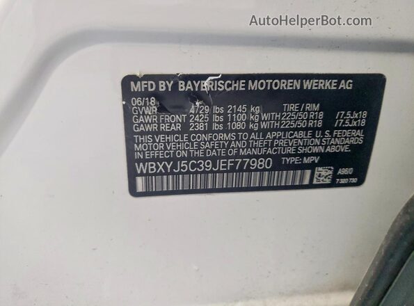 WBXYJ5C39JEF77980 2018 BMW X2 White Widok wnętrza 360 stopni