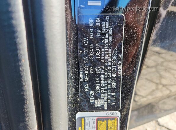 3KPFT4DEXTE286305 2026 KIA K4 Black Vista de la etiqueta del VIN