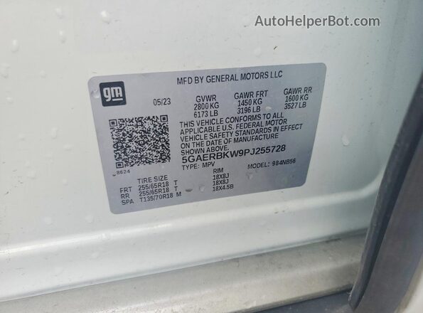 5GAERBKW9PJ255728 2023 BUICK ENCLAVE Белый Вид наклейки с VIN-кодом