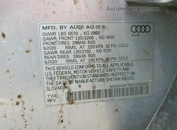 WA1VAAF70HD000883 2017 AUDI Q7 Серебряный Панорамный вид салона 360°