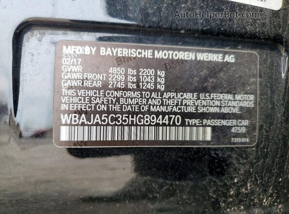WBAJA5C35HG894470 2017 BMW OTHER Черный Вид наклейки с VIN-кодом
