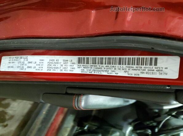 1C4PJMBS5GW292950 2016 JEEP CHEROKEE Red Vista interior de 360 grados